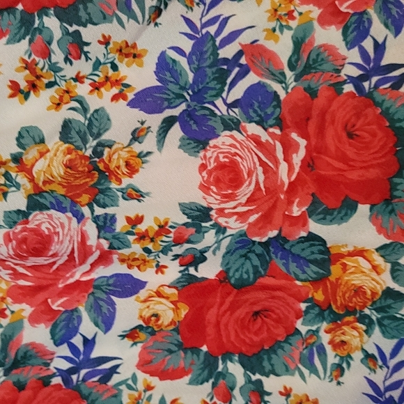 Vintage 80's dress floral roses polyester elastic waist full skirt sz medium - Picture 2 of 10